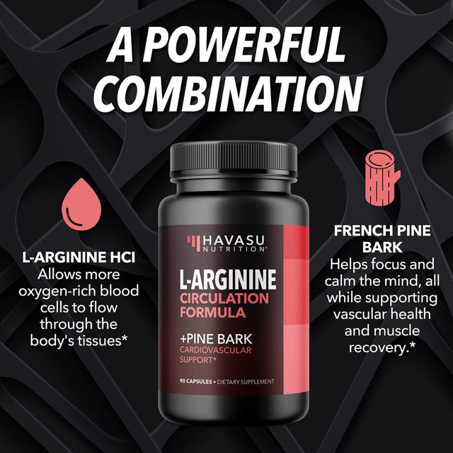 Havasu L-Arginine Supplement for Men | Pine Bark Extract, L-Arginine Nitric Oxide Booster Energy Supplement, 90 Ct