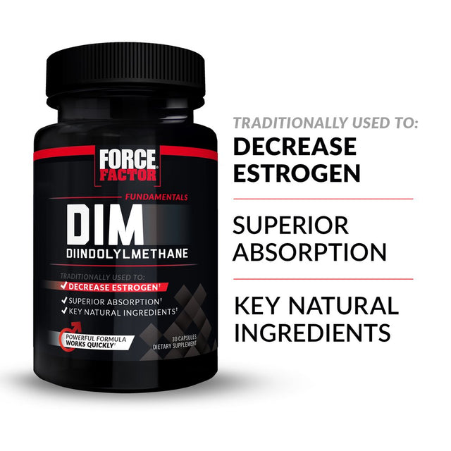 Force Factor DIM Pills to Decrease Estrogen in Men, Diindolylmethane Supplement with Key Natural Ingredients and Superior Absorption, Diindolylmethane 300Mg, Works Fast, 30 Capsules