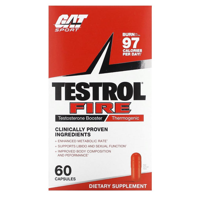 GAT Testrol Fire, Testosterone Booster, Thermogenic, 60 Capsules