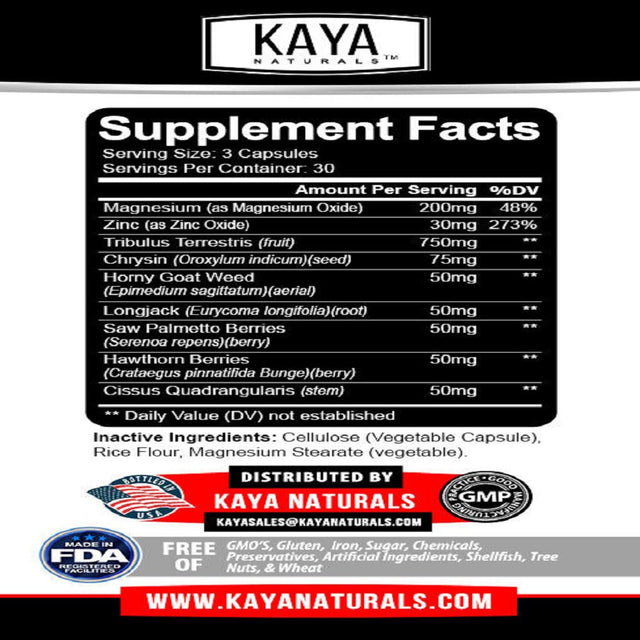 Kaya Naturals Testosterone Booster - Increase Energy, Improve Muscle Strength & Growth