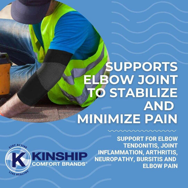 Kinship Comfort Brands Elbow Brace Compression Support Sleeve for Tendonitis, Golfer & Tennis Elbow, Arthritis & Bursitis | Compression Support to Reduce Joint Pain | 1 Pair | Large
