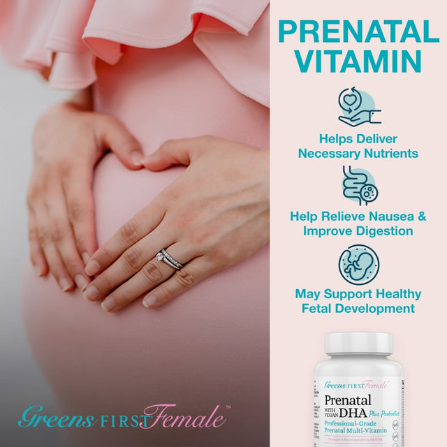 Greens First Female Prenatal Vitamin with Vegan DHA - Pregnancy Multivitamin Supplement - Supports Healthy Fetal Development - Natural Ingredients - with Ginger - 90 Capsules