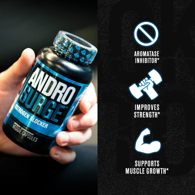 Jacked Factory Androsurge Estrogen Blocker for Men - Natural Vitality Support for Men & anti Estrogen Aromatase Inhibitor - Vitality Booster, Muscle Builder - DIM Long Jack & More, 120 Veggie Pills