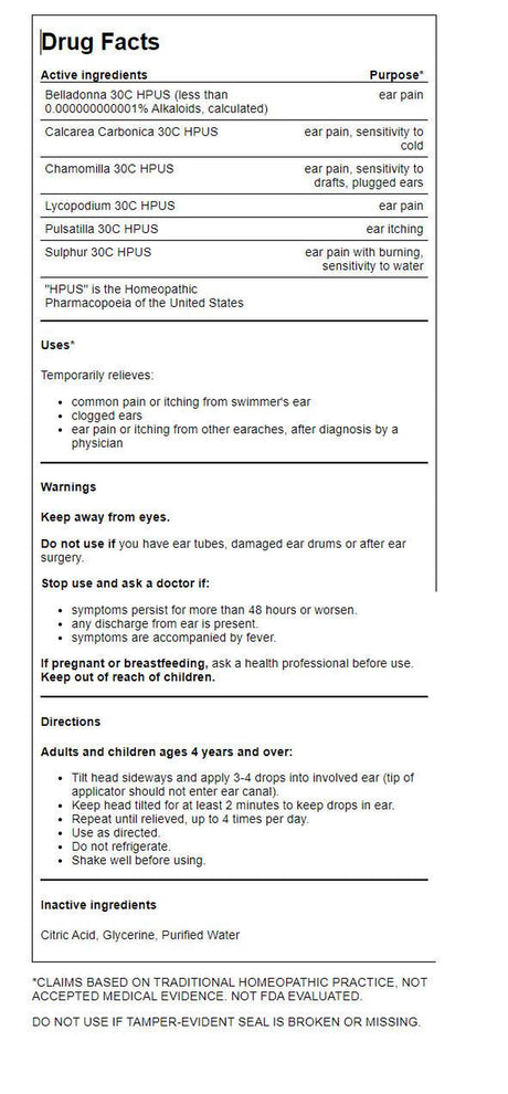 Hyland'S Earache Drops, Natural Relief of Earaches, Swimmers Ear and Allergies, 0.33 Oz