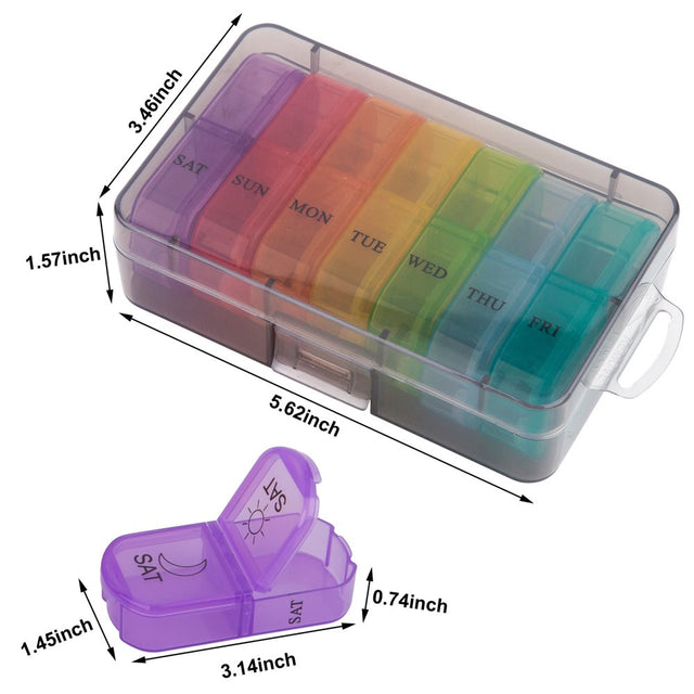 Keylever Weekly Pill Organizer 2 Times a Day, Large Compartments, Portable Pill Vitamin Planner