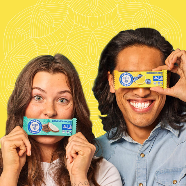 HUNGRY BUDDHA Bars - Plant Based Protein Bars - Vegan Nutrition Bars - Low Sugar Healthy Snacks - Gluten Free Snack Bars - Peanut Free - Protein Bar - Keto Bar - 12 Count - [Lemon Blueberry]
