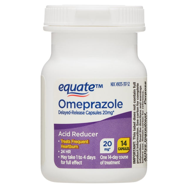 Equate Omeprazole Delayed-Release Acid Reducer Capsules 20Mg, 14 Count