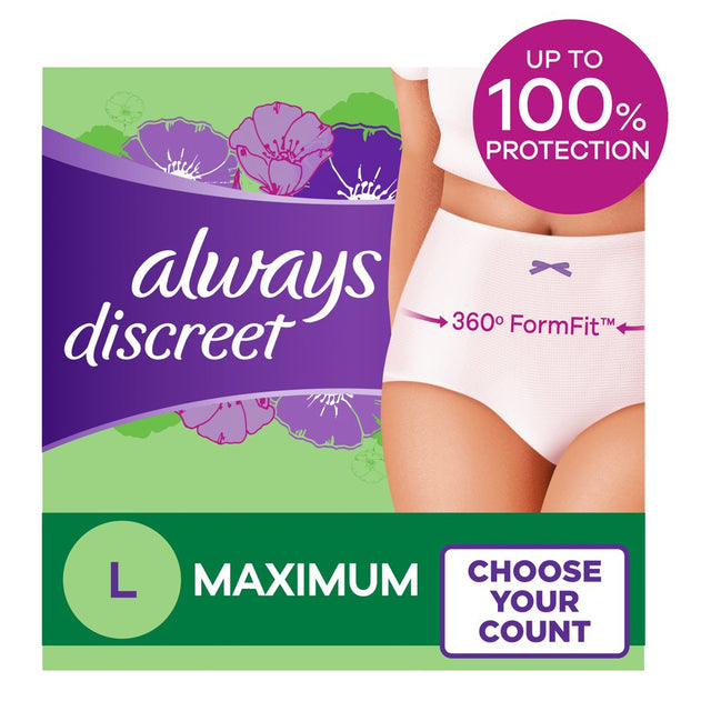 Always Discreet Max Protection Adult Incontinence Underwear, Large, 28 Ct
