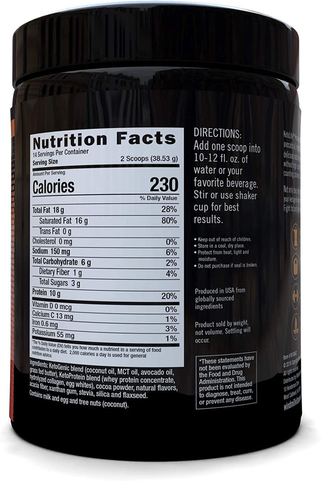 Ketogenic Meal Shake, Ketogenic Meal Shake, Supports Energy Levels, Promotes Weight Loss, 14 Servings, Keto and Paleo Friendly, Chocolate Flavor 1.18 Pound