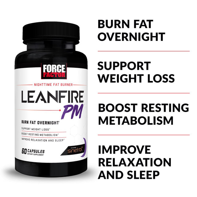 Force Factor Leanfire PM Fat Burner Weight Loss Pills for Women and Men, 60 Count