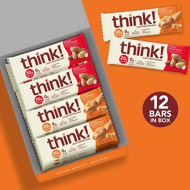 Think! Protein Bars, High Protein Snacks, Gluten Free, Sugar Free Energy Bar with Whey Protein Isolate, Peanut Butter Lover'S Variety Pack, Nutrition Bars without Artificial Sweeteners, 2.1 Oz (12 Count)