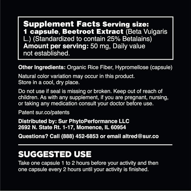 Altred Sur Beet Root Capsules for Muscle Recovery and Sports Nutrition - 25% Betalain Extract Pre Workout & Nitric Oxide Supplement for Endurance Athletes - NSF Certified for Sport