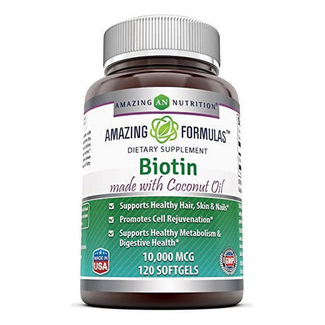 Amazing Formulas Biotin 10000Mcg with Extra Virgin Natural Coconut Oil 120 Softgels