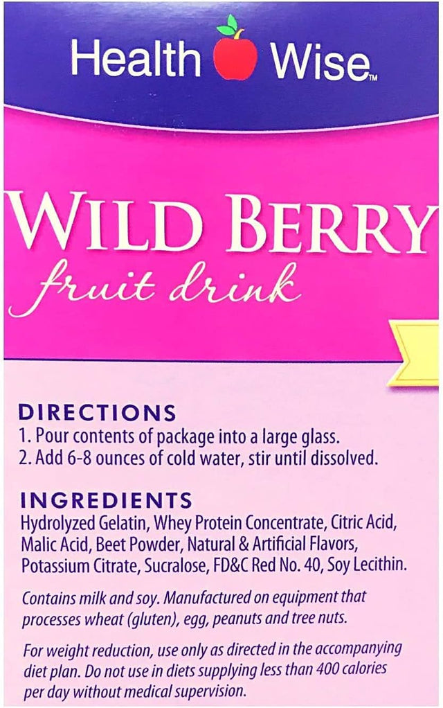 Healthwise - Wild Berry Fruit Drink - for Weight Loss - Hunger Suppressant - 1 Gram of Carbohydrate - 70 Calories - 15 Grams of Protein - (7 Packets 0.69 OZ Packets Net 4.83 OZ) - by Fit Wise