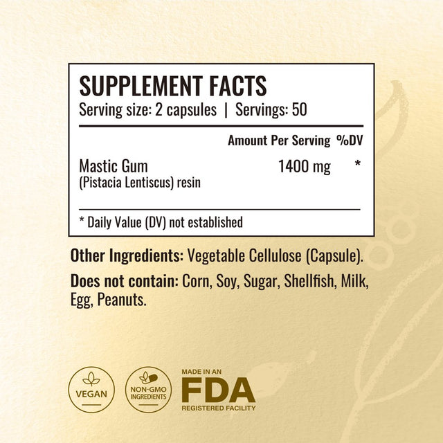 HERBAMAMA Mastic Gum Capsules - 1400 Mg, 100 Caps - Liver Health & Digestive Supplement