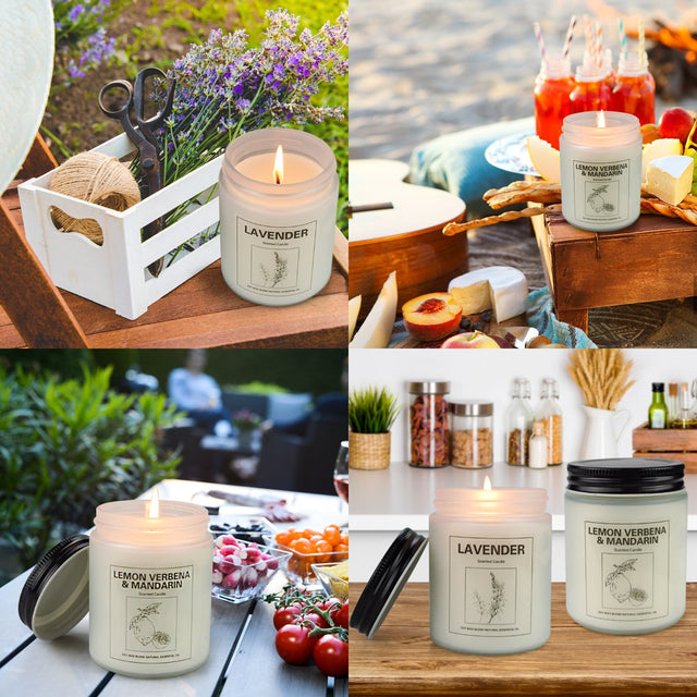 Lavender & Lemon Verbena Scented Candles Gift, 2 Pack Soy Candle for Home Scented, Jar Aromatherapy Candles, 7 Oz