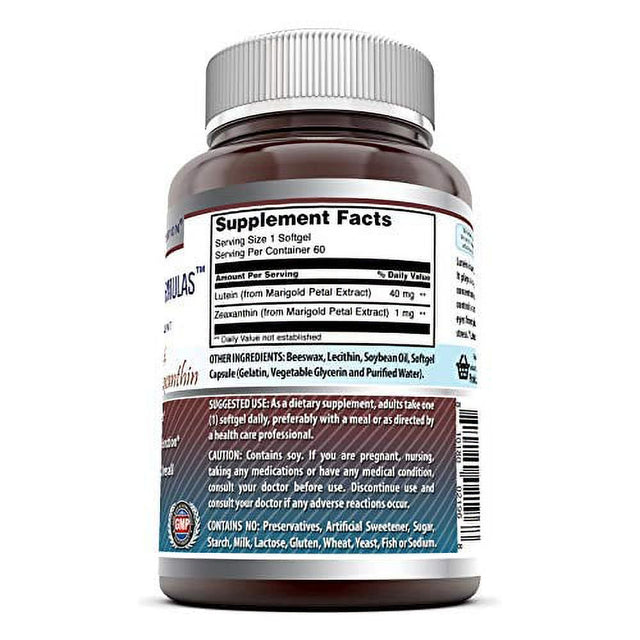 Amazing Nutrition Amazing Formulas Lutein 40 Mg with Zeaxanthin 1600 Mcg- 60 Softgels