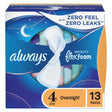 Always Infinity Feminine Pads with Wings, Size 4, Overnight Absorbency, Unscented, 13 Count