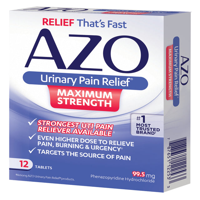 AZO Maximum Strength Urinary Pain Relief, UTI Pain Reliever, 12 Ct