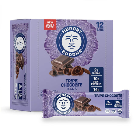 HUNGRY BUDDHA Bars - Plant Based Protein Bars - Vegan Nutrition Bars - Low Sugar Healthy Snacks - Gluten Free Snack Bars - Peanut Free - Protein Bar - Keto Bar - 12 Count [Triple Chocolate]