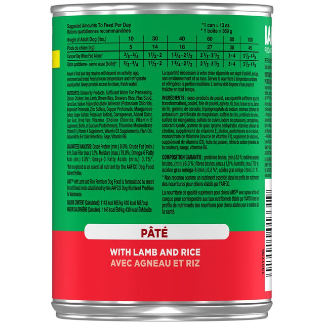 Iams Proactive Health Adult with Lamb and Rice Pate Wet Dog Food, (12) 13.0 Oz. Cans