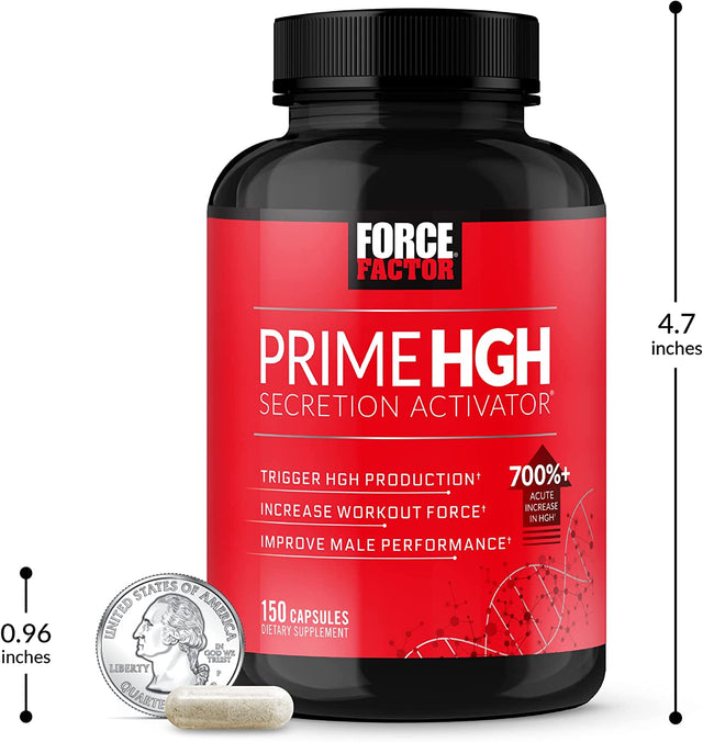 FORCE FACTOR Prime HGH Secretion Activator Supplement for Men with L-Arginine and L-Glutamine to Trigger HGH Production, Boost Workout Force, and Improve Athletic Performance, 150 Capsules