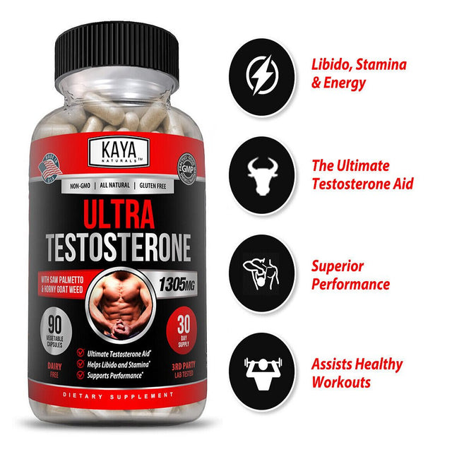 Kaya Naturals Testosterone Booster - Increase Energy, Improve Muscle Strength & Growth