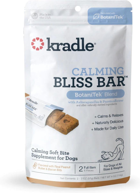 Kradle Bliss Bar - Dog Calming Peanut Butter Bacon Flavor Soft Bake (2 Pack)