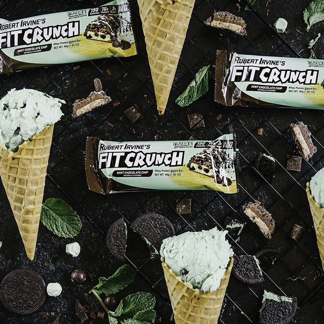 FITCRUNCH Snack Size Protein Bars, Designed by Robert Irvine, World’S Only 6-Layer Baked Bar, 3G of Sugar & Soft Cake Core (18 Bars, Mint Chocolate Chip)