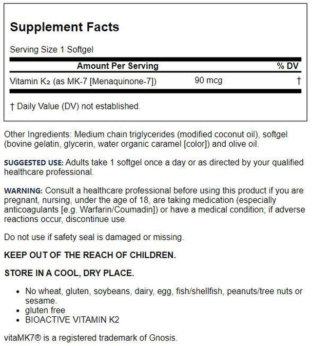 Jarrow Formulas MK-7, 90 Mcg, 120 Softgels