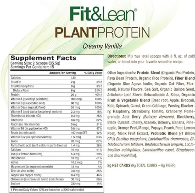 Fit & Lean Plant Protein Meal Replacement Protein Powder Vanilla, 18.72 Ounce