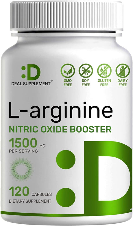 L-Arginine 1500 Mg, 120 Capsules, 3-1 Support, Arginine HCL, AAKG & L-Citrulline, Nitric Oxide Booster, Extra Strength L-Arginine Supplement