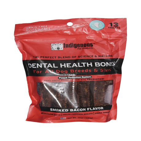 Indigenous Dental Health Bones Grain-Free Dog Treats, Smoked Bacon, 17 Oz, 13 Ct