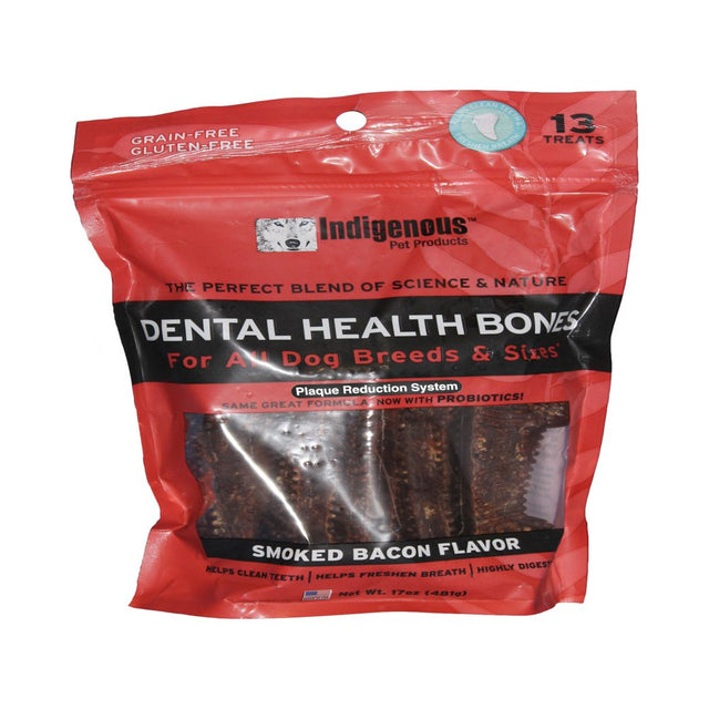 Indigenous Dental Health Bones Grain-Free Dog Treats, Smoked Bacon, 17 Oz, 13 Ct