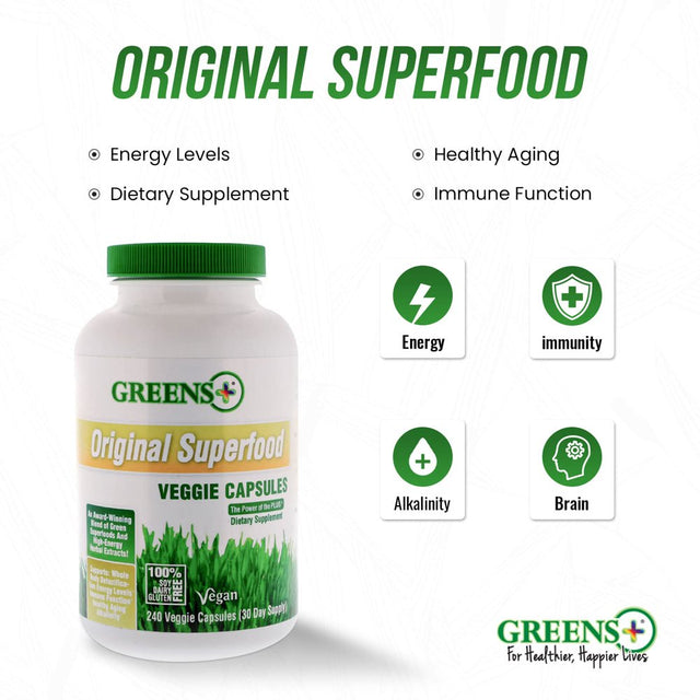 Greens plus Capsules Superfood Greens Supplements, Organic, Vegan, Veggie Capsules - 240 Count