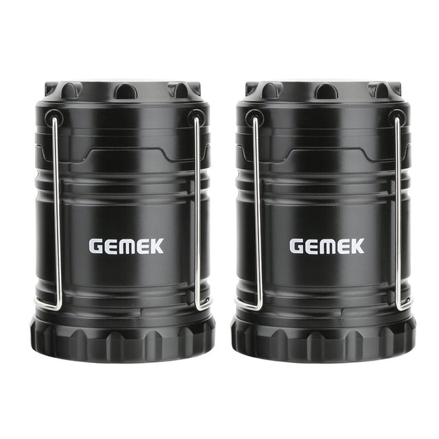GEMEK 2 Pack LED Camping Lantern, Outdoor Portable Lantern, 6 AA Batteries Included (Black)