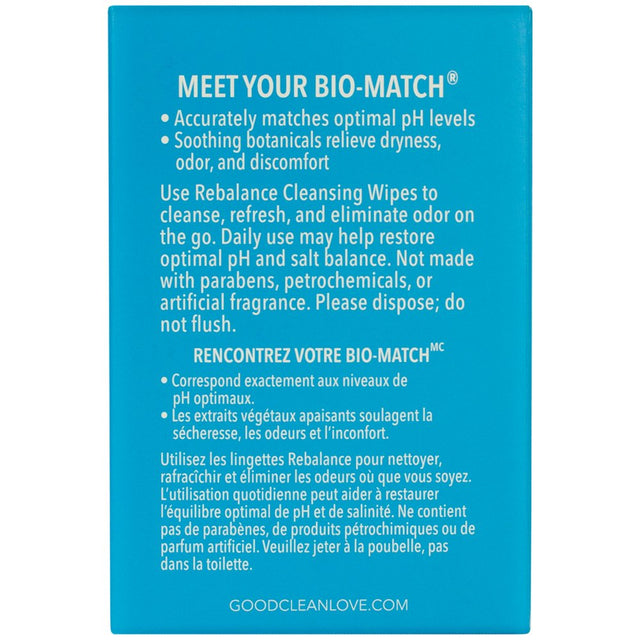 Good Clean Love: Rebalance Personal Moisturizing & Cleansing Wipes, Naturally Reduces Odor & Supports Vaginal Health, Ph-Balanced Feminine Hygiene Product, Singles 12 Ct