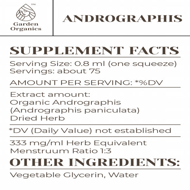 Garden Organics Andrographis Tincture Alcohol-Free Extract, Organic Andrographis (Andrographis Paniculata) Dried Herb 2 Oz
