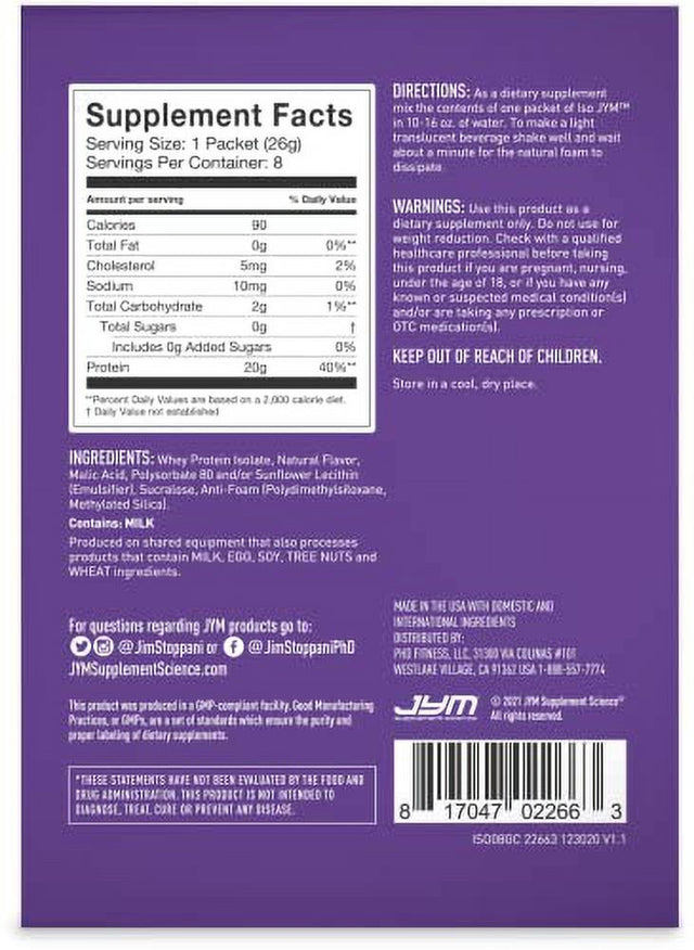 JYM Supplement Science Grape Candy Grab & Go Packets, 90 Calories, 100% Whey Protein Isolate, Zero Sugars, Mixes Clear, for Women & Men, Jym Supplement Science, 8 Servings