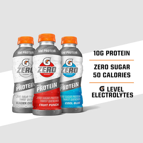 Gatorade Zero with Protein 10G Whey Protein Isolate Zero Sugar Electrolytes Cool Blue, 16.9 Fl Oz