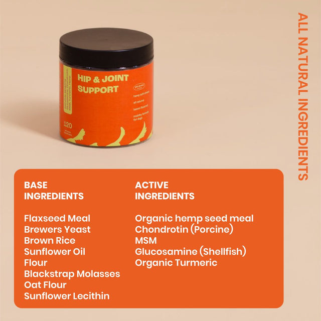 Hip& Joint Support Supplement for Dogs with Glucosamine, Chondroitin & MSM for Arthritis, Inflammation, Mobility Support -Made in USA-120 Chews