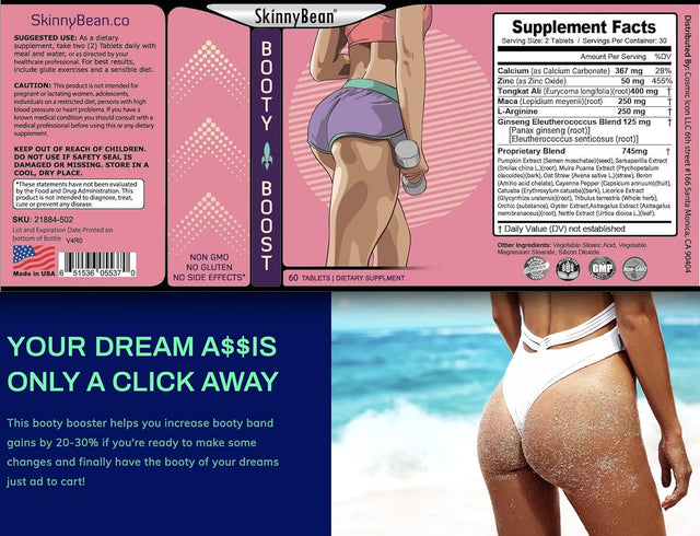 Get a Bigger, Firmer Booty with the Natural Booty Booster Butt Growth Supplement 60 Tablets - Try It Now!