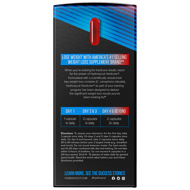 Hydroxycut Hardcore Weight Loss Capsules, Burn Calories, Increase Energy, 60 Ct, 30 Servings