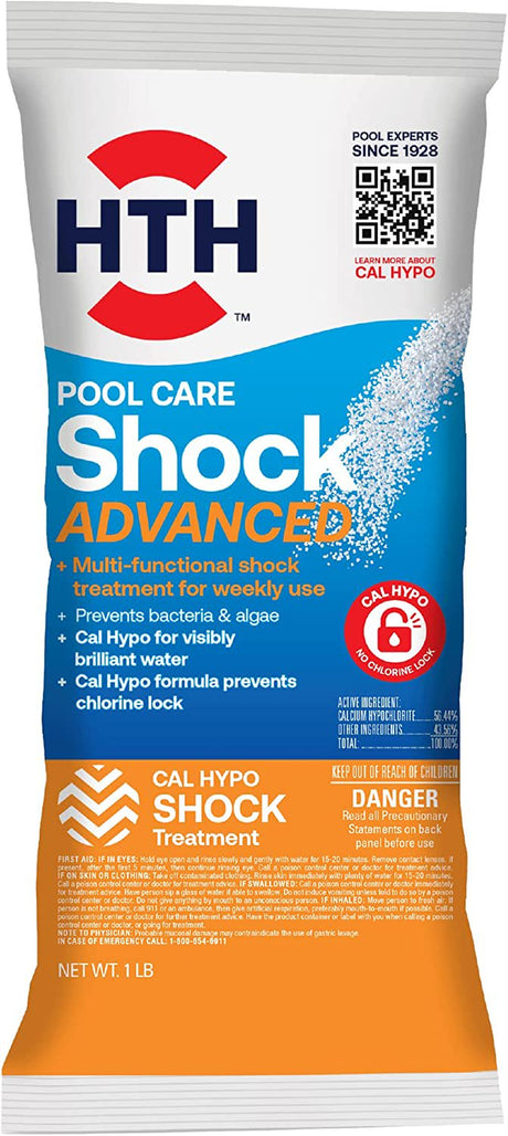 HTH Pool Care Shock Advanced, Swimming Pool Chemical Prevents Bacteria & Algae, Cal Hypo Formula, 1 Lb