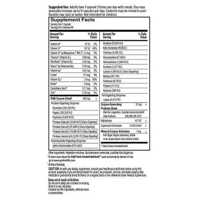 Garden of Life Garden of Life Raw Enzymes Women 50 & Wiser, 90 Ea