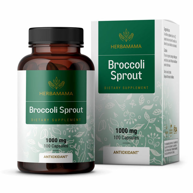 HERBAMAMA Broccoli Sprout Extract Capsules - Sulforaphane Supplement, 100 Veggie Caps