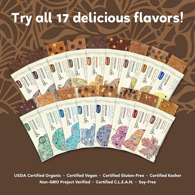 Gomacro Macrobar Organic Vegan Protein Bars - Protein Variety Pack (2.3-2.4 Ounce Bars, 12 Count)