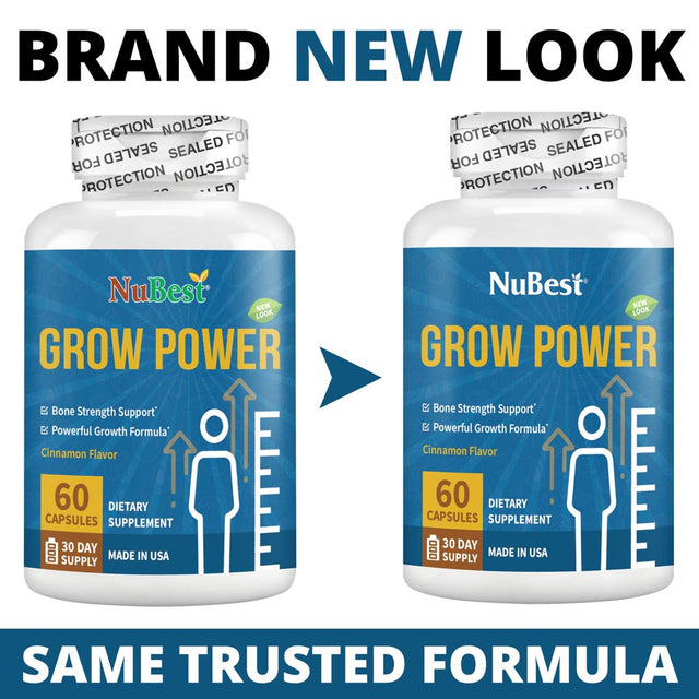 Grow Power by Nubest, Support Healthy Growth for Children (10+) and Teens, Support Bone Strength, 60 Capsules