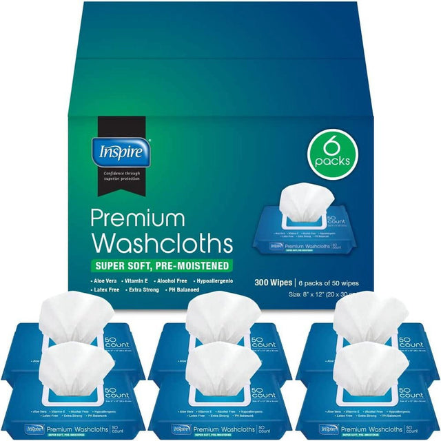 Inspire Adult Wet Wipes, Adult Wipes for Incontinence & Cleansing, Large Wipes 8"X12", 6 Packs of 50