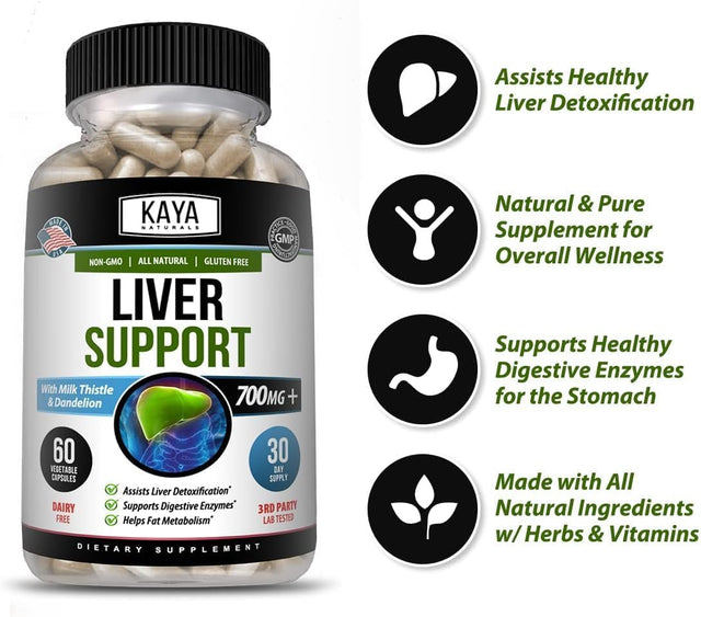 Kaya Naturals Liver Cleanse Detox & Repair | Milk Thistle Liver Supplement | Liver Detox for Women and Men | Artichoke Extract and Dandelion Root Capsules | 60 Count